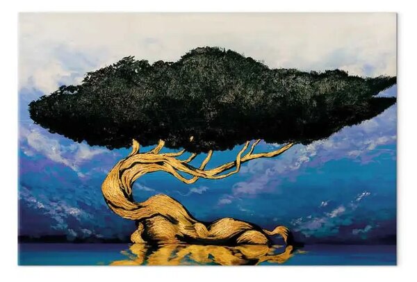 Quadro moderno L’albero degli dei - paesaggio naturale in tonalità di blu