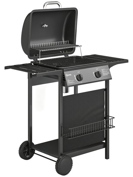 Outsunny Barbecue Gas, 2 Bruciatori, Tavolini Laterali, Vassoio Raccogli Grassi, Nero. | Aosom Italy