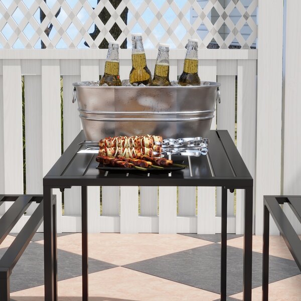 Outsunny Set da Pranzo, 3 Pezzi, 2 Panche e 1 Tavolino, per 4 Persone, in Metallo, Nero | Aosom Italy