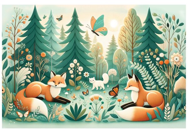 Carta da parati – Animali del bosco in colori pastello