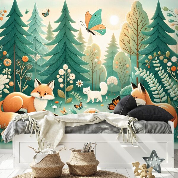 Carta da parati – Animali del bosco in colori pastello
