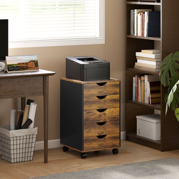 HOMCOM Cassettiera da Ufficio a 5 Cassetti con Ruote Girevoli con Freni, 40x40x67 cm, Marrone | Aosom Italy