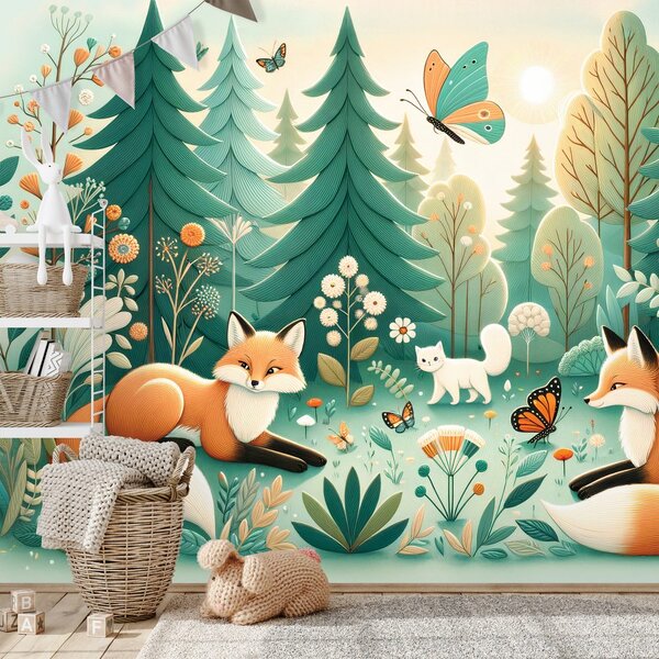 Carta da parati – Animali del bosco in colori pastello
