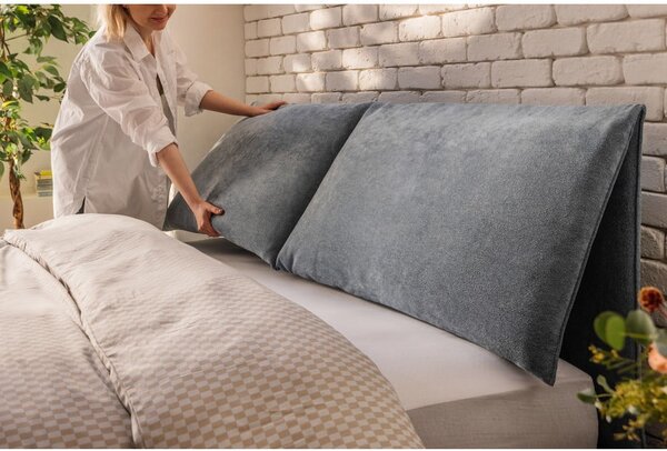 Letto matrimoniale imbottito blu con contenitore con rete inclusa 160x200 cm Myra Pillow – Bonami Selection