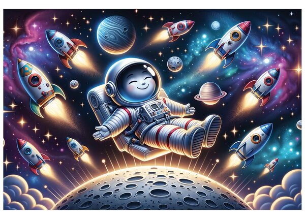 Carta da parati – Astronauta allegro tra razzi