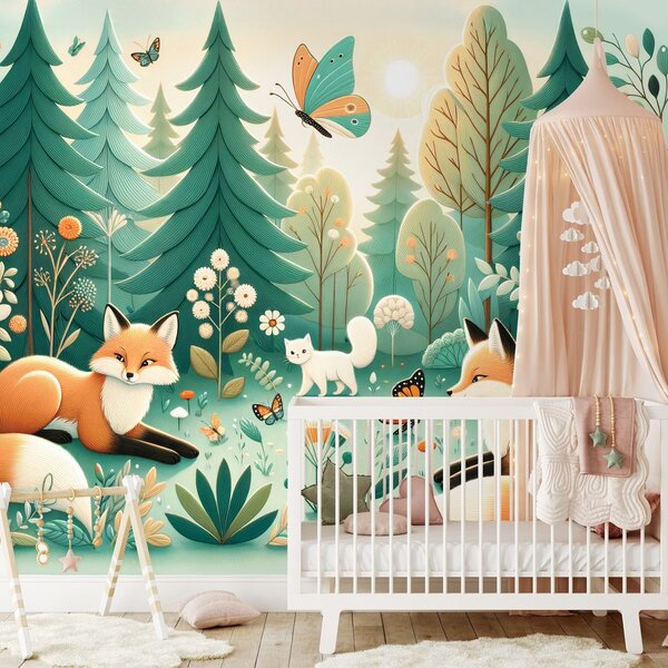 Carta da parati – Animali del bosco in colori pastello