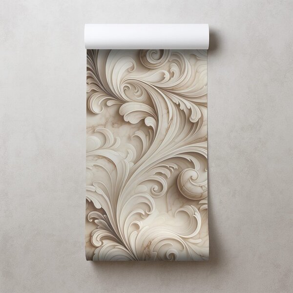 Carta da parati – Eleganti ornamenti beige su marmo