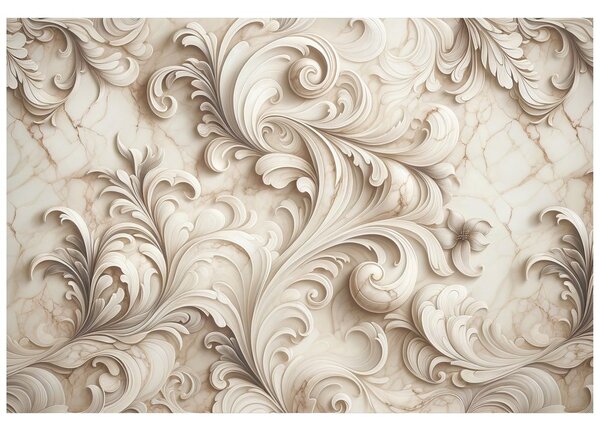 Carta da parati – Eleganti ornamenti beige su marmo