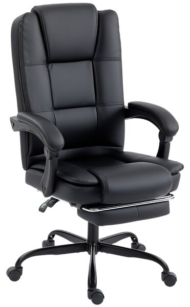 HOMCOM Sedia Ufficio Ergonomica Reclinabile Girevole in Pelle PU con Poggiapiedi, Altezza Regolabile, Nero | Aosom Italy