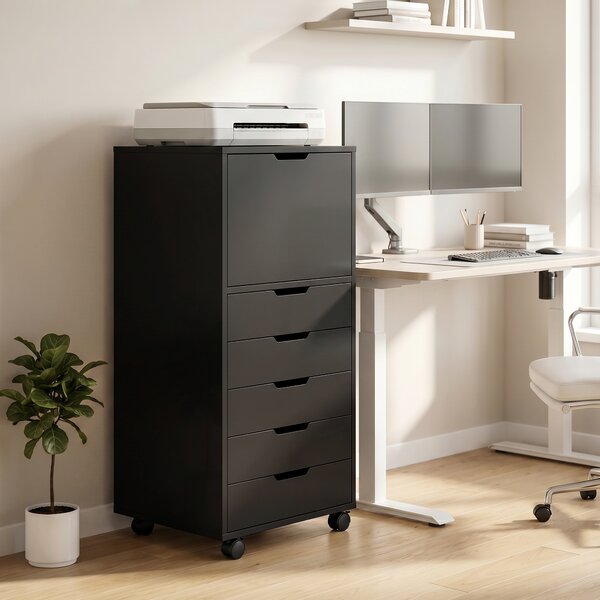 HOMCOM Mobile Archivio Stampante con 5 Cassetti e Ruote, Nero | Aosom Italy