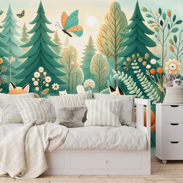 Carta da parati – Animali del bosco in colori pastello