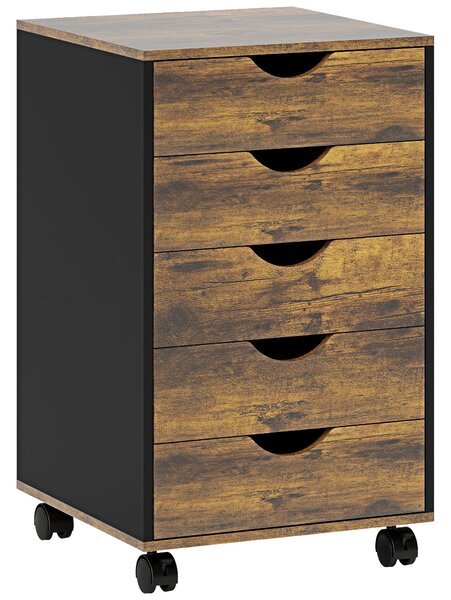 HOMCOM Cassettiera da Ufficio a 5 Cassetti con Ruote Girevoli con Freni, 40x40x67 cm, Marrone | Aosom Italy