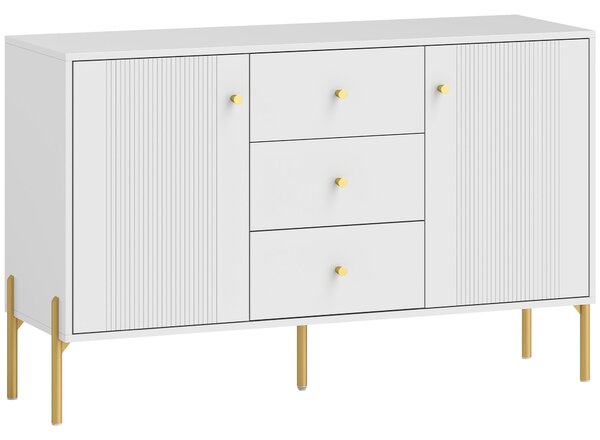 HOMCOM Credenza Moderna, Mobile Bar da Caffè con 3 Cassetti Silenziosi, 2 Ripiani Regolabili, 5 Gambe in Acciaio, Bianco | Aosom Italy