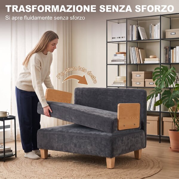 HOMCOM Poltrona letto singolo 2 in 1 pieghevole con cuscini, grigio scuro | Aosom Italy