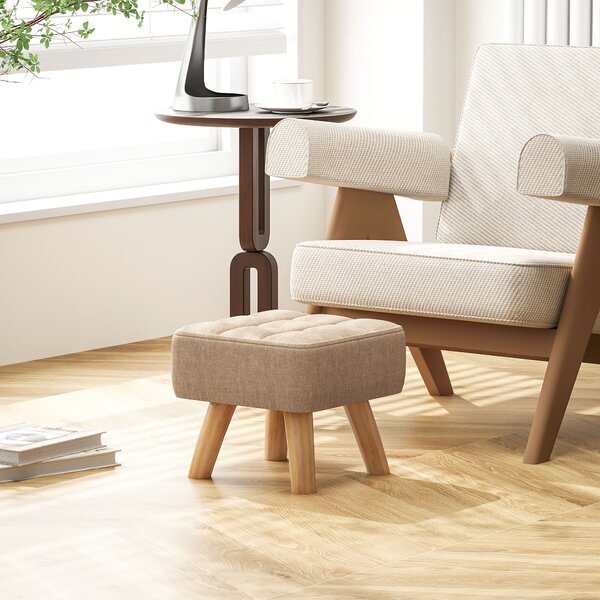 HOMCOM Pouf poggiapiedi in tessuto effetto lino, 27x27x26 cm, marrone | Aosom Italy
