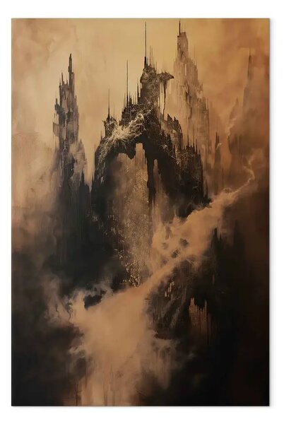 Quadro moderno Forme organiche della natura - astrazione con riferimenti oscuri alle montagne e al cielo