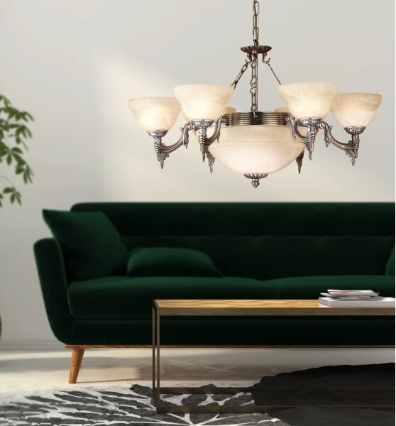 EGLO 85858 - Lampadario a sospensione con catena MARBELLA 9xE14/60W vetro in alabastro