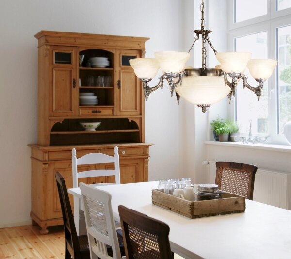 EGLO 85858 - Lampadario a sospensione con catena MARBELLA 9xE14/60W vetro in alabastro
