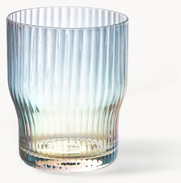 Set di 4 bicchieri in vetro soffiato con rilievo rigato e lucentezza madreperlacea Juno