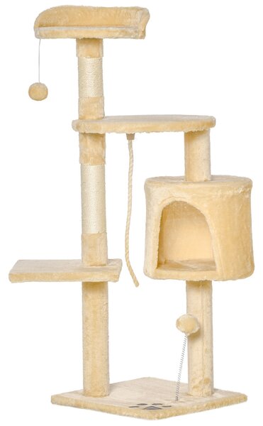 PawHut Tiragraffi per Gatto Albero Tiragraffi a 4 livello con corda sisal e  Giocattolo, Beige 40 × 40 × 114cm