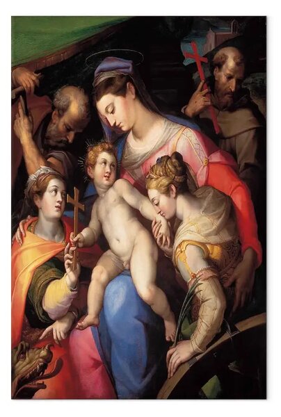 Quadro famoso Orazio Samacchini - La Sacra Famiglia, con Santa Caterina d'Alessandria, Santa Margherita d'Antiochia e San Francesco d'Assisi