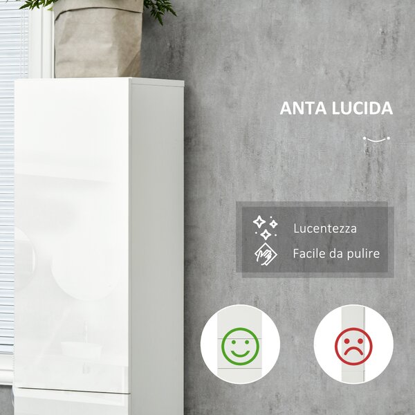 Kleankin Colonna Bagno con Cassetto e 2 Armadietti Bianco Lucido, 30x28x170cm|Aosom
