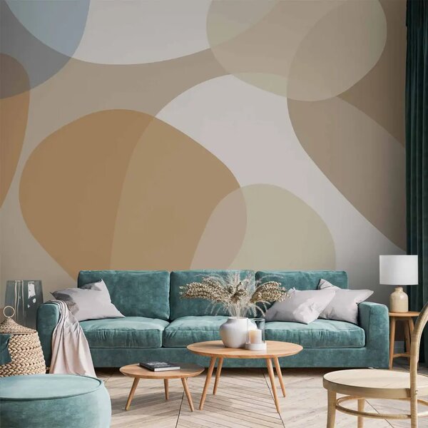 Carta da parati moderna Forme beige - Astrattismo minimalista in tonalità chiare con accento blu