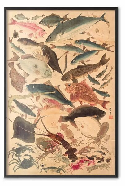 Poster: Utagawa Yoshikazu - Ottantotto pesci
