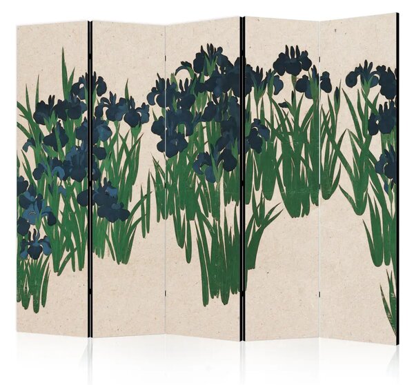 Paravento Kōrin Ogata- Blue irises on a beige background