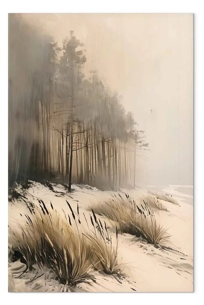 Quadro moderno Foresta di dune - erba alta sullo sfondo di pini scuri sulla riva