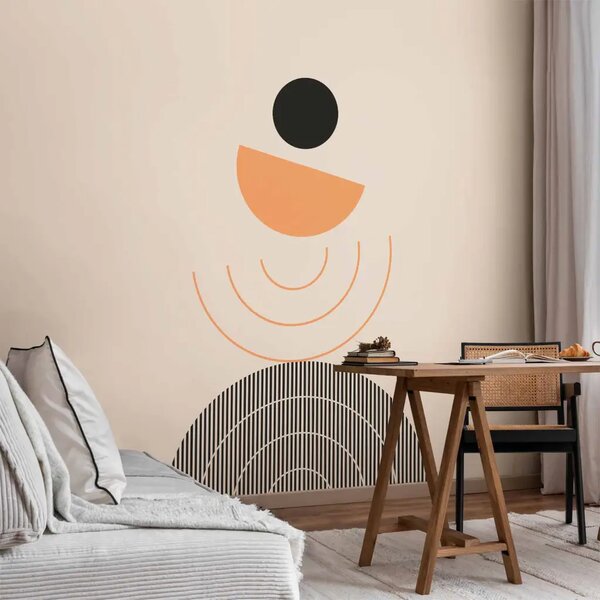 Carta da parati Equilibrio Astratto - semicerchi, onde e linee ritmiche su sfondo beige