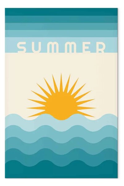 Quadro moderno Costa Solare - grafica retrò con scritta Summer e paesaggio marino