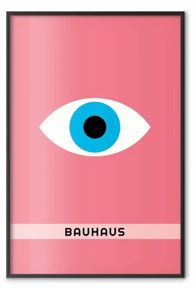 Poster: Sguardo Geometrico Bauhaus - illustrazione stilizzata dell’occhio su sfondo rosa