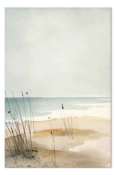 Quadro Sea Silence – watercolor beach with water, sky, and dry grasses