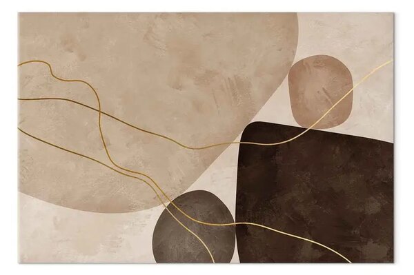 Quadro contemporaneo Earth’s Touch – Beige and Brown Figures with Gentle Gold Lines