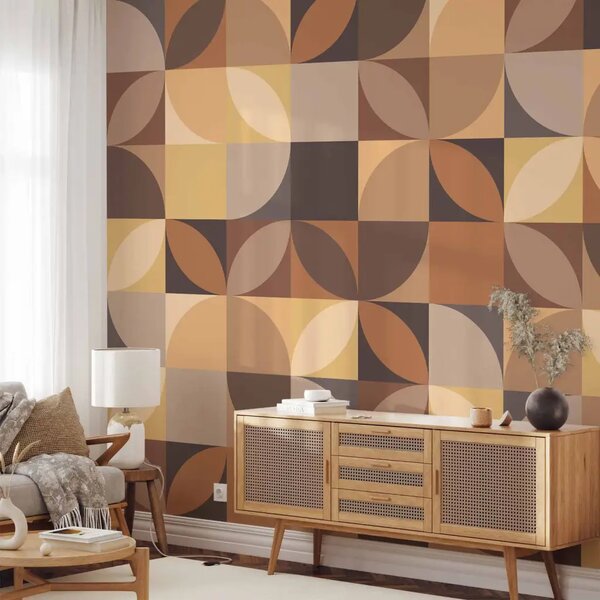 Carta da parati moderna Mosaico Marrone - composizione decorativa di forme e colori autunnali