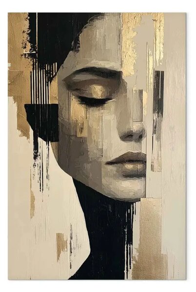 Quadro su tela Fragments of Silence – Face in Greyscale with Shimmering Accents