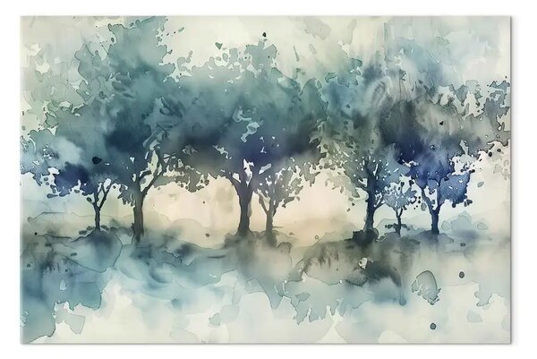Quadro moderno Forest Accent – watercolor trees in cool tones with blurred background