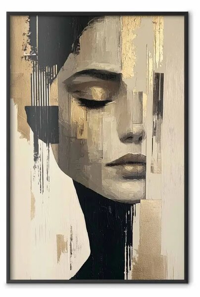 Poster: Dreamlike Presence – Minimalist Portrait with Texture and Gold Light