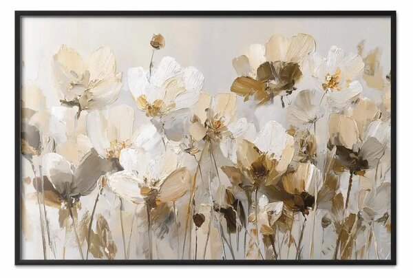 Poster: Golden Petals – elegant flower composition in beige and white palette