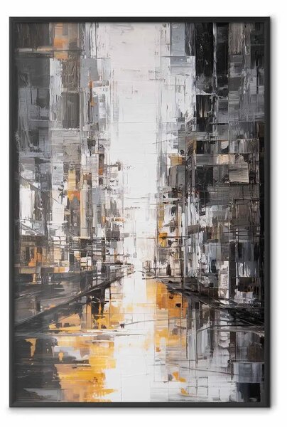 Poster: Luminous Street – geometric city vision with reflection in water