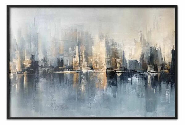 Poster: Metropolis Reflection – modern city skyline in a cool color palette