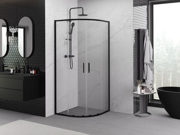 Mexen Exo-S Duo cabina doccia semicircolare scorrevole 90 x 90 cm, trasparente, nera - 8132-090-090-70-00