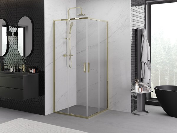 Mexen Exo-S Duo cabina doccia quadrata scorrevole 100 x 100 cm, trasparente, dorata - 8111-100-100-50-00