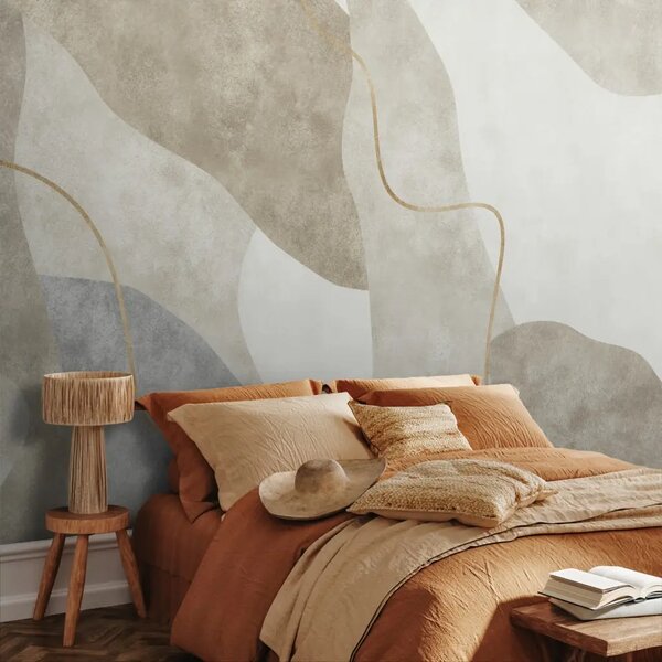 Carta da parati Astrazione organica: forme beige e linee fluide