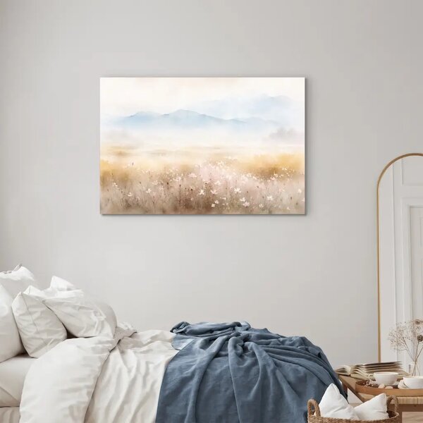 Quadro Paesaggio montano: un prato acquerellato ricco di delicati fiori selvatici