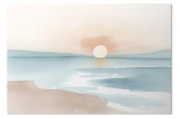 Quadro contemporaneo Alba dai colori pastello - Un sole splendente su un mare blu calmo