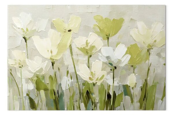Quadro su tela Boccioli luminosi: vegetazione primaverile creata con la spatola di un pittore