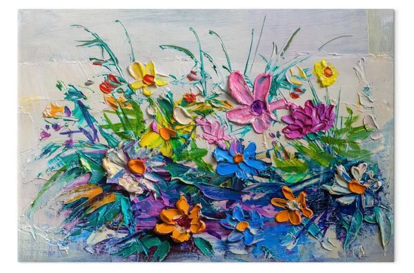 Quadro su tela Fiori convessi: un bouquet colorato dipinto con pittura densa