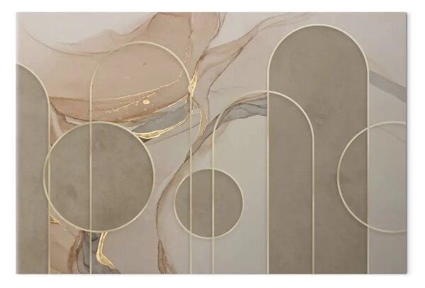 Quadro moderno Geometria beige: eleganti linee dorate su sfondo marmoreo